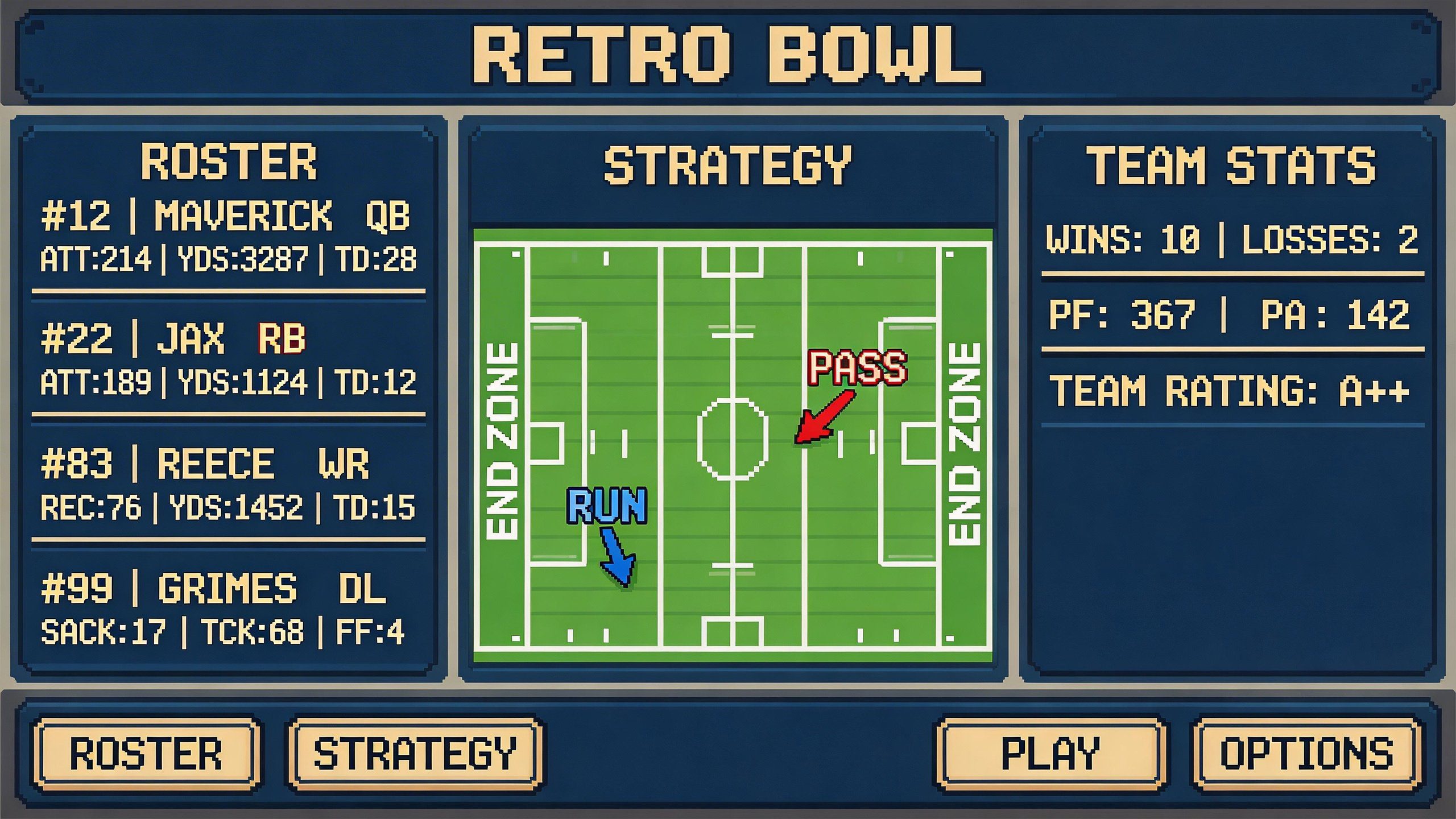 Retro Bowl team management